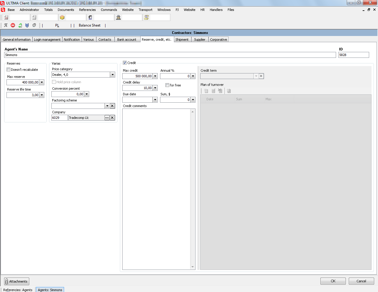 Credit Parameters Setup