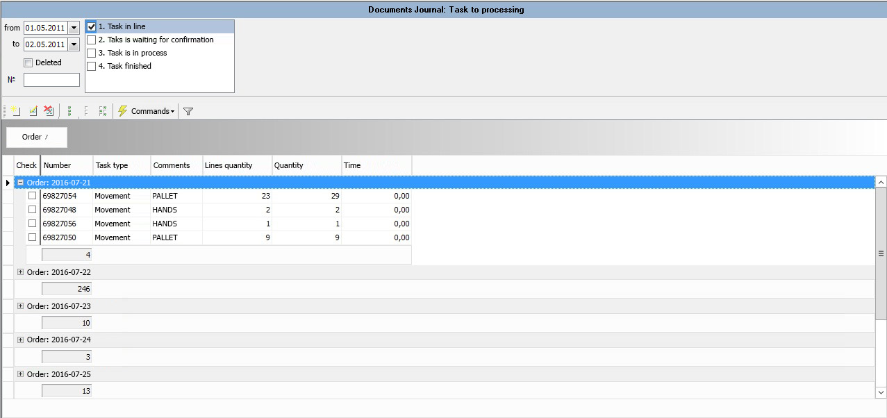 Assignment log to be processed by warehouse staff